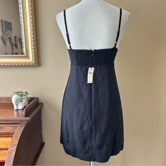 By Anthropologie Slim Mini Dress Black Linen Front Ring Cutout Size XS NWT - Picture 8 of 12